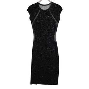 Glitter Rhinestone Club Special Occasion Bodycon Sheer Back Black Mini Dress
